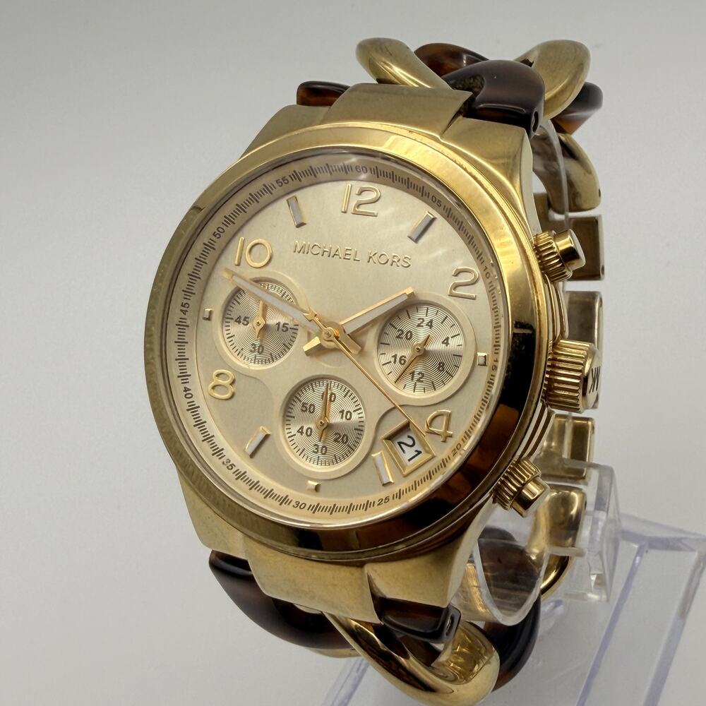 Michael Kors Runway Twist Gold Chronograph Watch MK-4222 Working New Battery
